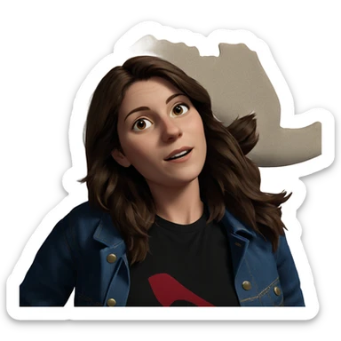 brown hair in denim jacket sticker