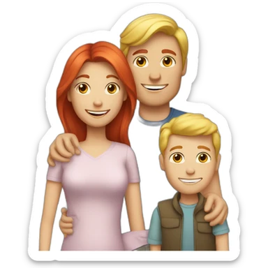 Mom red hair and dad blond and son blond happy sticker