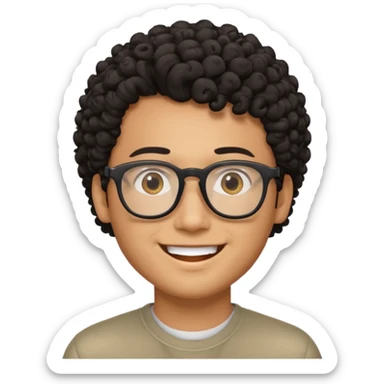 Asian guy with curly hair and black glasses sticker