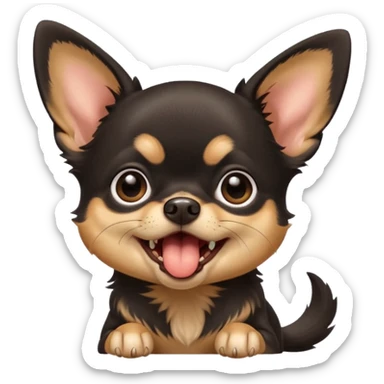 A high-resolution digital illustration of a cute black and tan chihuahua with big eyes yawning. portrait in a clean, semi-realistic style sticker