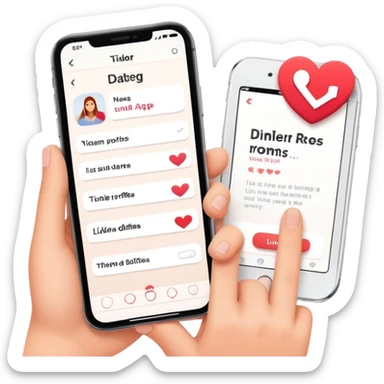 smartphone displaying a Tinder-like dating app interface, but with interior design rooms instead of people profiles, with like and dislike buttons sticker