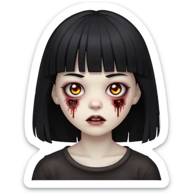 Faça uma menina de cabelo liso preto com franja zumbi sticker