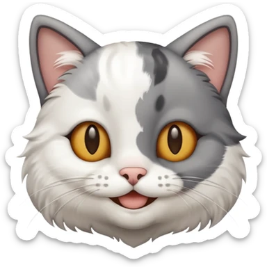 A cat grey patches and white fur smiling sticker