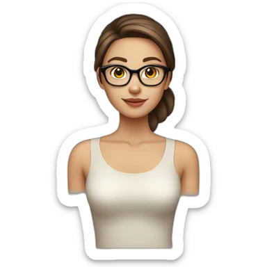 White skin Pretty woman with straigh brown hair, brown big eyes wit glasses sticker