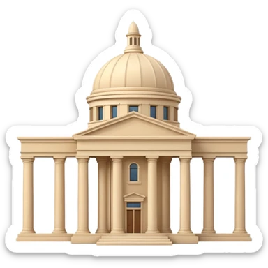 Minimal 3D emoji style government ministry building, classical architecture with columns and triangular roof, official state institution, neutral beige stone, clean shading, financial institution icon, isolated on transparent background, professional, no flags, no text sticker