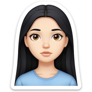 girl with long black hair, soft makeup, and acne on her face sticker
