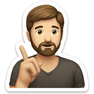 a bearded man with short brown hair, shushing with his finger sticker