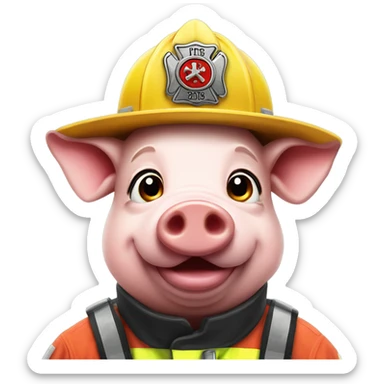 Pig  portrait as firefighter sticker