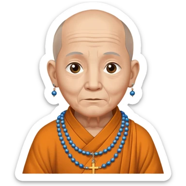 An elderly monk with prayer beads, calm eyes, and wise presence.
 sticker