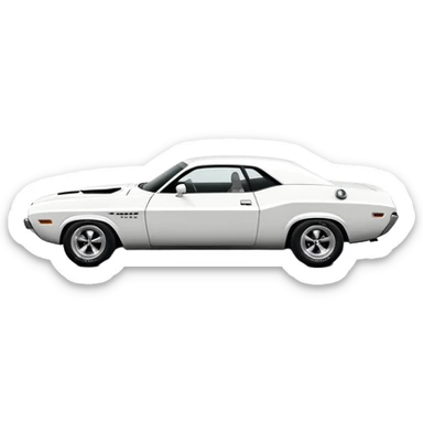 Pure white 1971 Dodge Challenger, side view, no stripes or decorations, solid white color, minimalist iOS style, vintage muscle car like in Death Proof film sticker