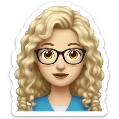 Woman teacher chubby blonde gray long curly hair glasses blue eyes with book sticker