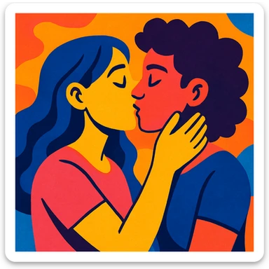 two women kissing, vibrant, expressive art style sticker