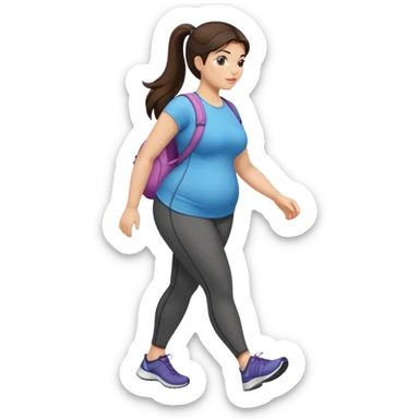 Walking exercise curvy girl dark brown hair, long ponytail, light to medium skin tone sticker