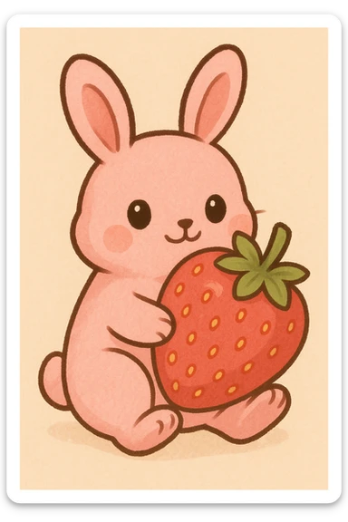 pink bunny holding strawberry sticker