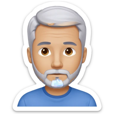 man with short gray hair, trimmed beard, blue shirt, inspired by reference photo sticker