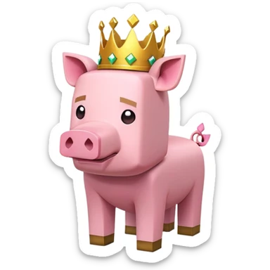 minecraft pig full body pink blocky animal with square head wearing a crown sticker