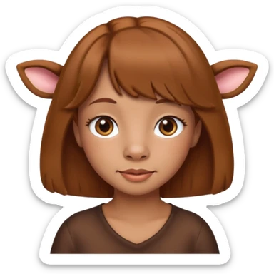 Make a cute girl brown cow with a brown wig and brown eyes sticker