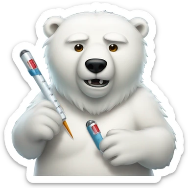 Sick polar bear with a thermometer sticker