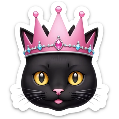 black cat wearing a princess crown pink sticker