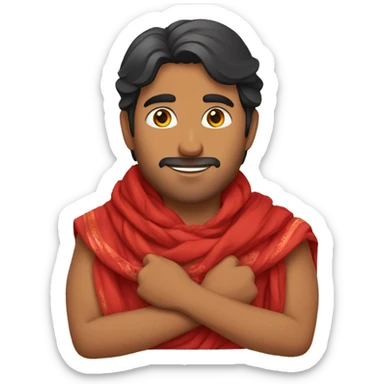 brown man wearing red chunni (indian scarf) and also holding it with his hands sticker