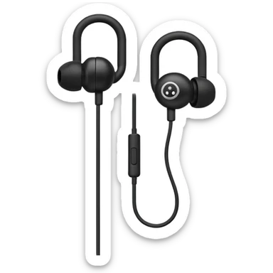Minimal emoji, simple wired earphones sculpted from matte black metal, clean silhouette, fashion editorial minimalism, no motion effects, no glow, no neon, flat emoji style, centered, transparent background sticker