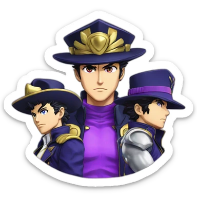 jotaro with his stand star platinum and koichi on his shoulders sticker