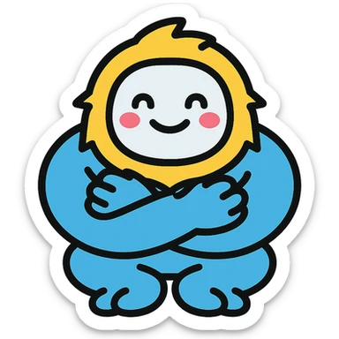 abominable snowman giving a hug, suitable for YouTube emoji, color outline icon style sticker