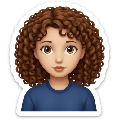 Make a a girl with curly brown hair and brown eyes sticker