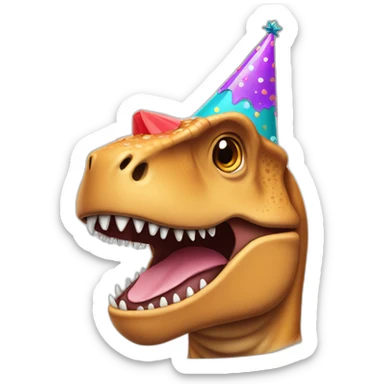 A trex wearing a birthday hat sticker