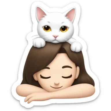 White kitty sleeping on brunette white girl's lap sticker