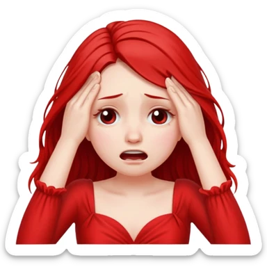 A girl pouring her eyes out crying and pulling off her hair so bad wearing red sticker