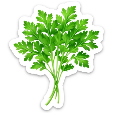 Cinematic Realistic Parsley Emoji, Fresh and vibrant, with bright green, frilly leaves that seem to shimmer with vitality. The plant exudes a sense of healthy growth and aromatic zest, inviting both beauty and flavor into any dish. Soft glowing outline, capturing the essence of freshness, health, and culinary delight in a sprig of parsley! sticker