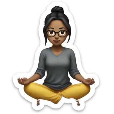 White skinned girl with glasses and a ponytail with black hair, meditating on the floor sticker