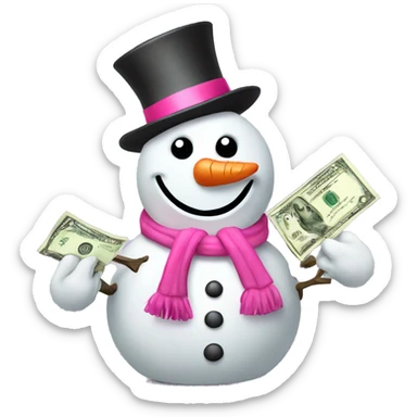 Snowman with pink accessories and money in hands sticker