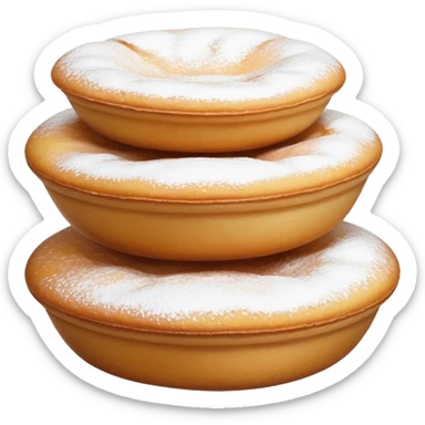 Cinematic Realistic image of simple round buñuelos, depicted with a lightly crisp, golden exterior and soft, airy interior, dusted with a subtle layer of powdered sugar and set against a rustic backdrop with warm, inviting lighting. sticker