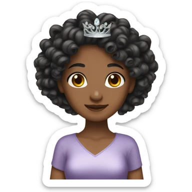 Long curly dark hair color birthday tiara light skin sticker