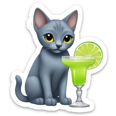 Russian Blue cat drinking margarita sticker