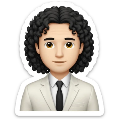 Cockasian guy with black long curly hair thats on his face and black eyes wearing a White simple suit guy  sticker