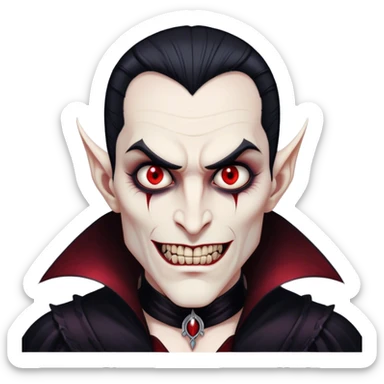 A vampire lord with hollow cheekbones, long black nails, and a cold, menacing smirk sticker