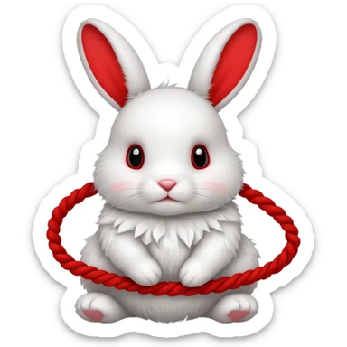 White bunny with red rope tangled around sticker
