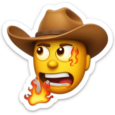panicking emoji cowboy with flames everywhere sticker