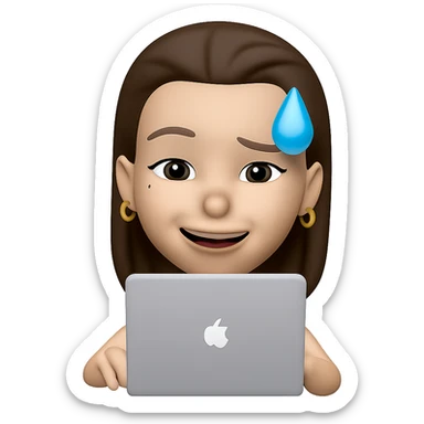 keep her typing on a laptop with golden ring earrings in the same style as the original image sticker