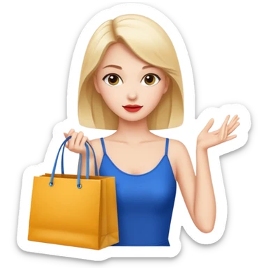 Glam girl calmly choosing one premium shopping bag, giving a small approving nod — quality over quantity sticker