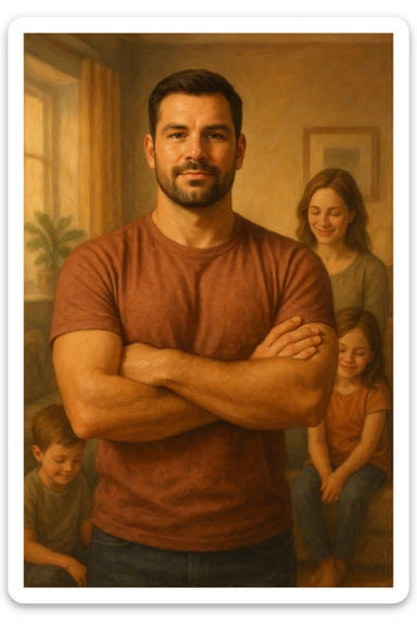 UOMO A BRACCIA CONSERTE CHE TRASMETTE PROTEZIONE PER LA SUA FAMIGLIA sticker