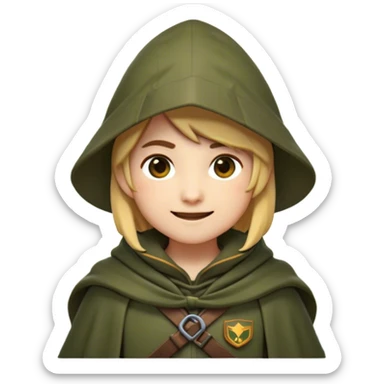 Clash of Clans aesthetic Playful Ranger Portrait Emoji, Head tilted with a friendly, mischievous smile and bright, curious eyes, featuring a compact, nimble build outfitted in rugged, earthy gear and a stylish cloak, his natural skin tone adding authenticity, Simplified yet irresistibly charming features, highly detailed, glowing with a warm, inviting forest glow, high shine, spirited and lively, stylized with an air of whimsical woodland adventure, soft glowing outline, capturing the essence of a playful ranger exuding friendly natural charm! sticker