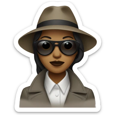 Dark mysterious woman in sunglasses with trench coat lapel covering her face sticker