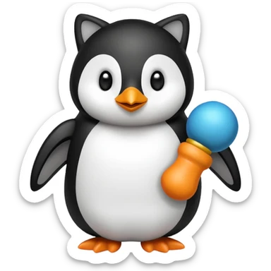 penguin with a cat toy sticker