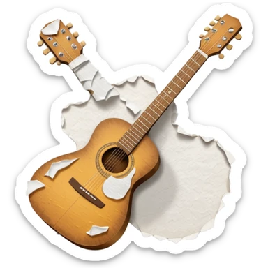 paper acoustic guitar with white paper tears & rips across it sticker