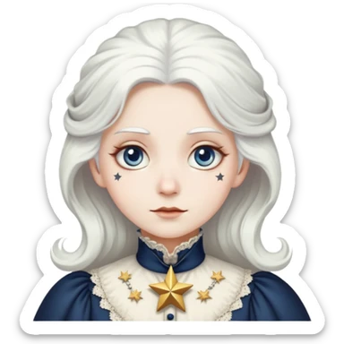 Victorian era character with pale white skin, white hair, and star-shaped eyes wearing historical Victorian clothing sticker