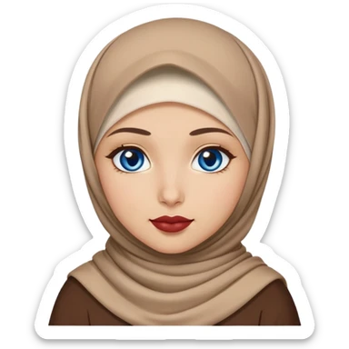 Turkish beautiful finish Konya girl blue eyes with brown beige hijab islamic dress and had on her hand lipstick sticker